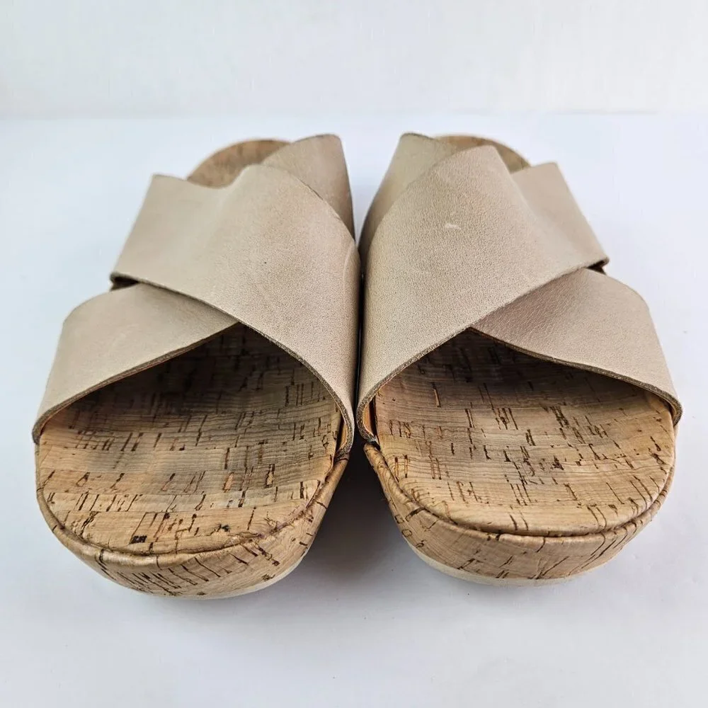 Korks by Kork-Ease Joly Cream Distressed Leather Cross Strap Slide Sandal 11